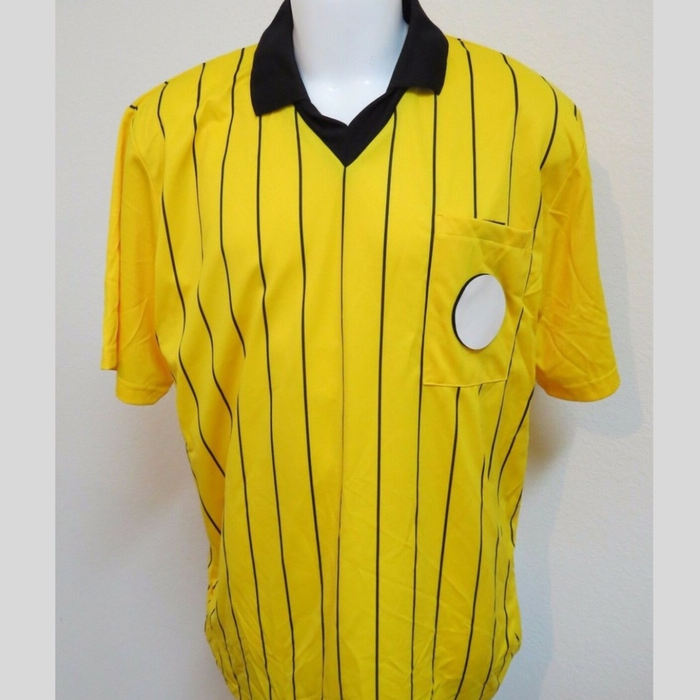 New XL Striped Soccer Official Men #86P Polo Shirt